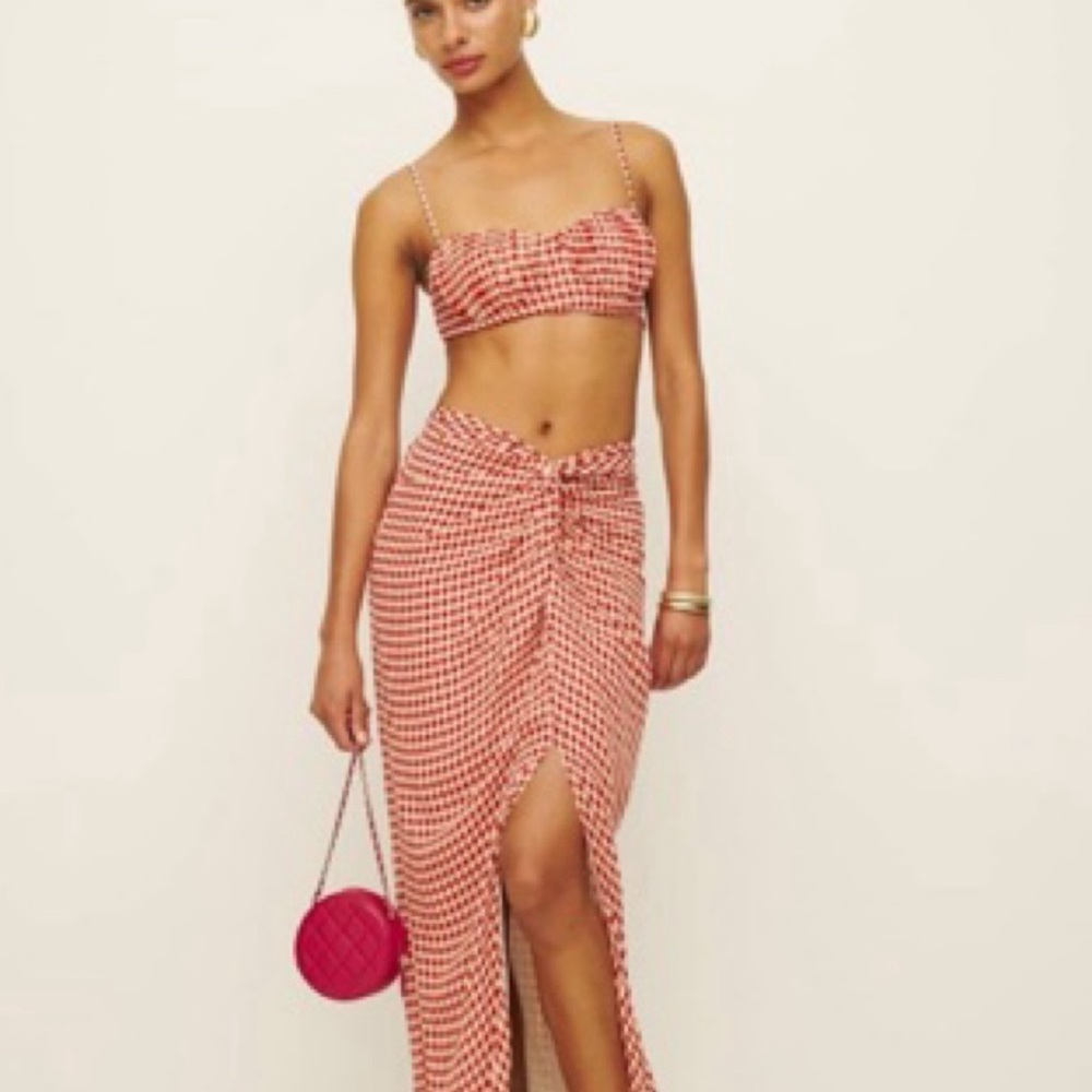 Reformation Red Gingham Maxi Skirt and Top
